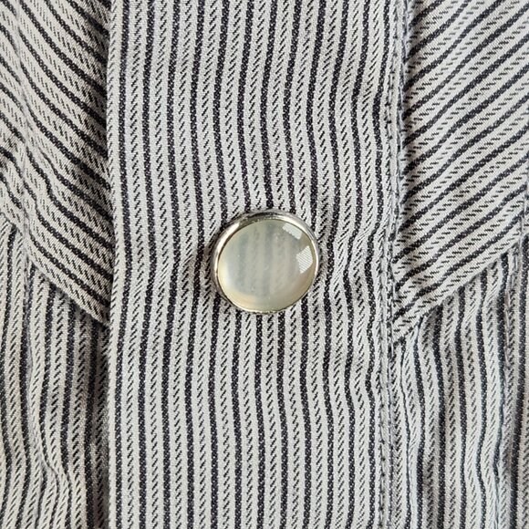 Armani Exchange Large Black White Striped Short Sleeve Pearl Snap Double Collar - Picture 4 of 16